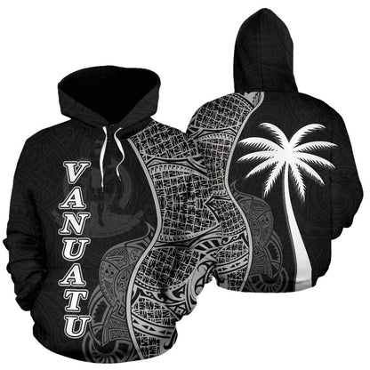 Vanuatu Polynesian Hoodie Coconut Tree Black