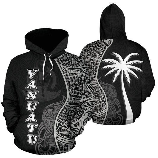 Vanuatu Polynesian Hoodie Coconut Tree Black