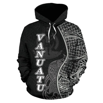 Vanuatu Polynesian Hoodie Coconut Tree Black