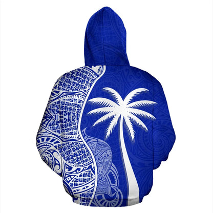Vanuatu Polynesian Hoodie Coconut Tree Blue