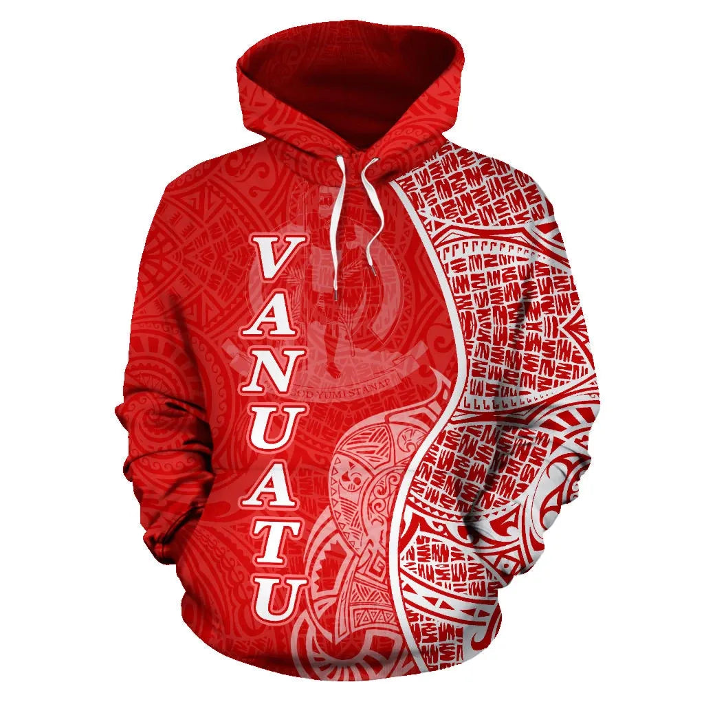 Vanuatu Polynesian Hoodie Coconut Tree Red nd White