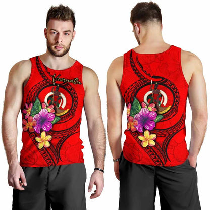 Vanuatu Polynesian Men Tank Top - Floral With Seal Red