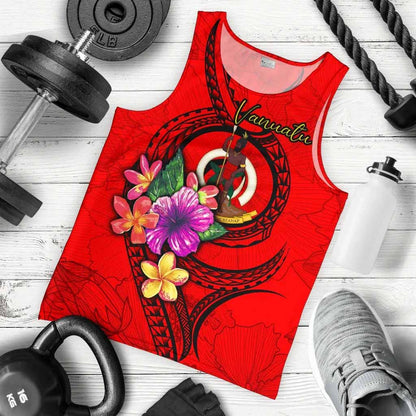 Vanuatu Polynesian Men Tank Top - Floral With Seal Red