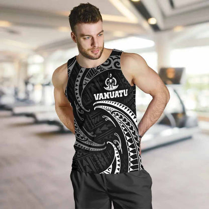 Vanuatu Polynesian Men Tank Top - White Tribal Wave