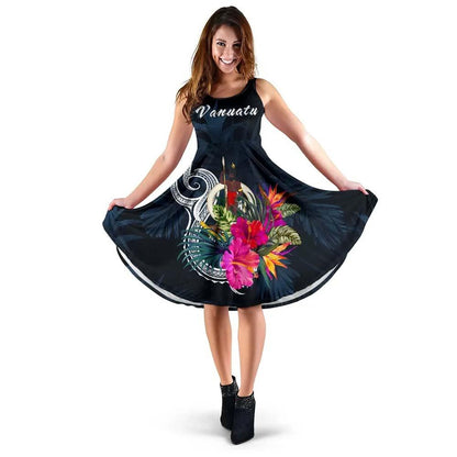 Vanuatu Polynesian Midi Dress - Tropical Flower