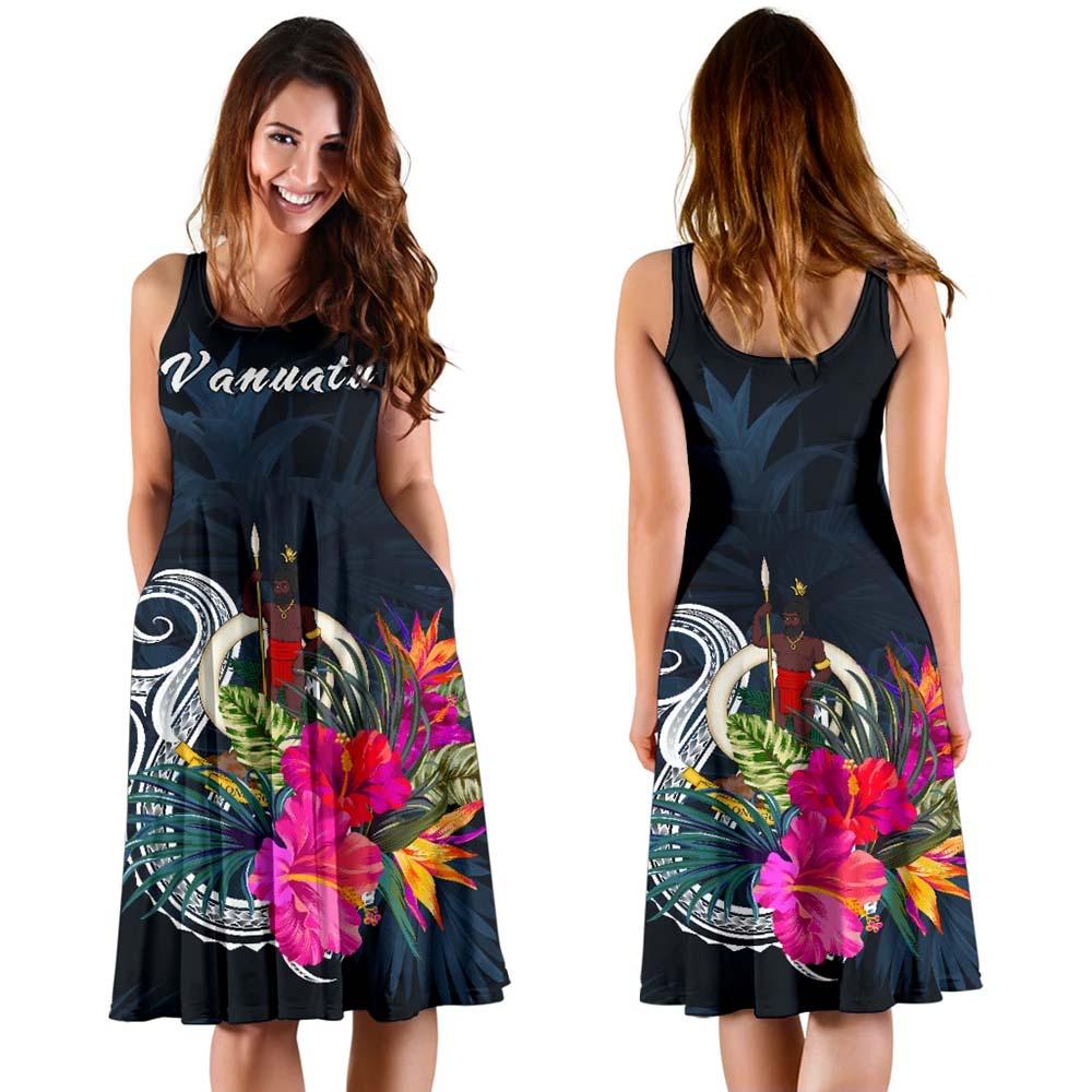 Vanuatu Polynesian Midi Dress - Tropical Flower