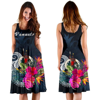 Vanuatu Polynesian Midi Dress - Tropical Flower