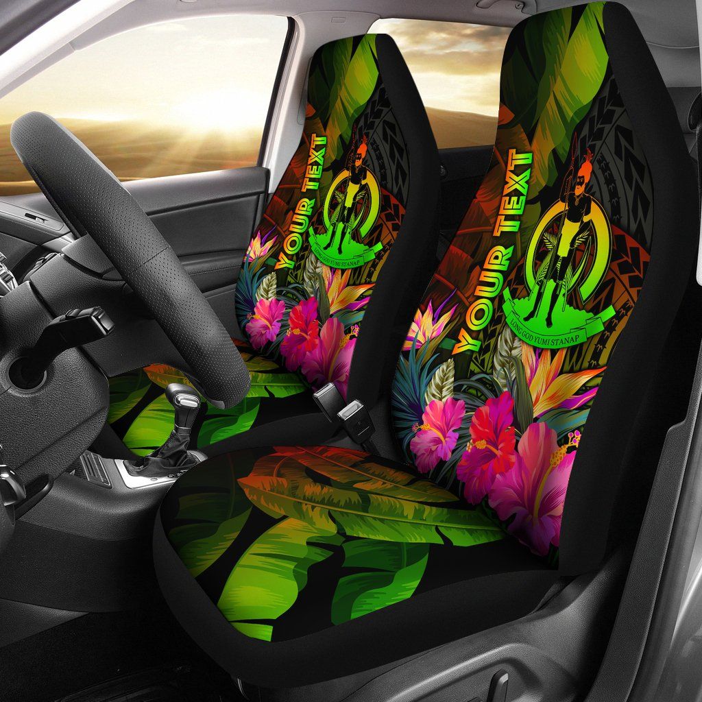 Vanuatu Polynesian Personalised Car Seat Covers -  Hibiscus and Banana Leaves