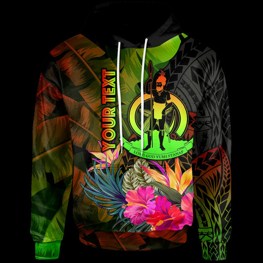 Vanuatu Polynesian Personalised Hoodie -  Hibiscus and Banana Leaves