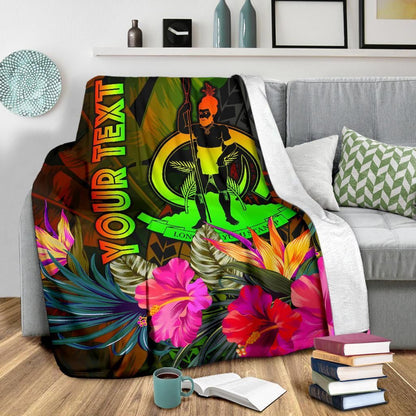 Vanuatu Polynesian Personalised Premium Blanket -  Hibiscus and Banana Leaves