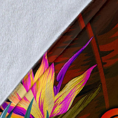 Vanuatu Polynesian Personalised Premium Blanket -  Hibiscus and Banana Leaves