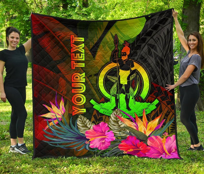 Vanuatu Polynesian Personalised Premium Quilt -  Hibiscus and Banana Leaves