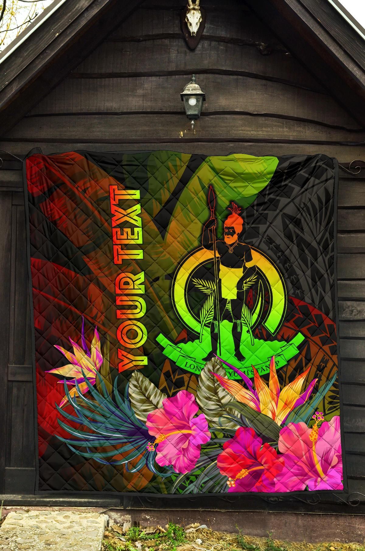 Vanuatu Polynesian Personalised Premium Quilt -  Hibiscus and Banana Leaves