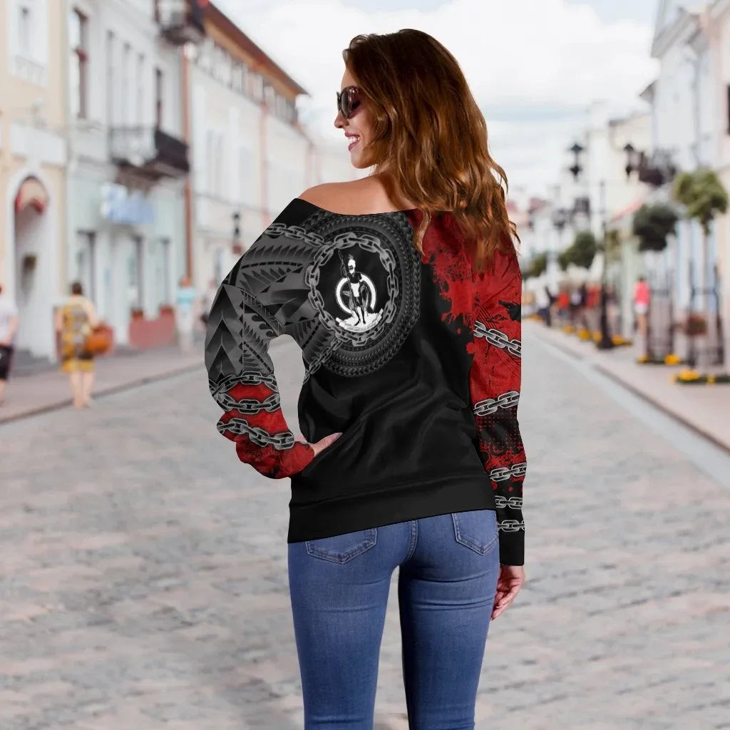 Vanuatu Polynesian Personalised Women Off Shoulder Sweater - Polynesian Chain Style
