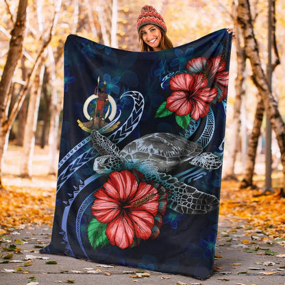 Vanuatu Polynesian Premium Blanket - Blue Turtle Hibiscus