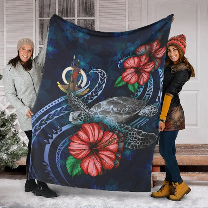Vanuatu Polynesian Premium Blanket - Blue Turtle Hibiscus