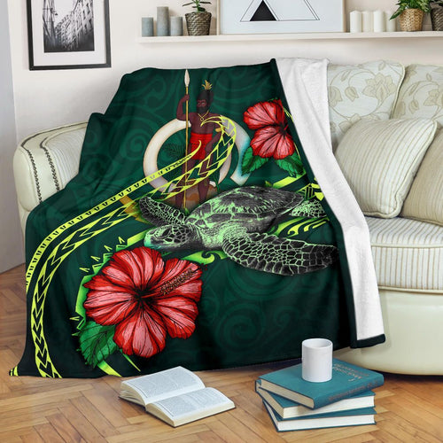 Vanuatu Polynesian Premium Blanket - Green Turtle Hibiscus