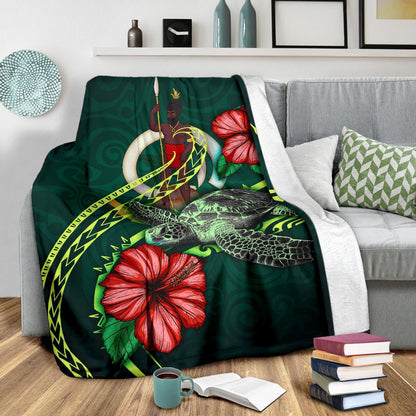 Vanuatu Polynesian Premium Blanket - Green Turtle Hibiscus
