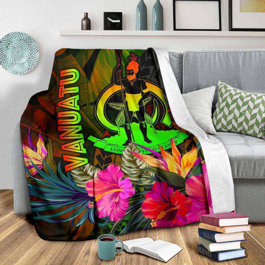 Vanuatu Polynesian Premium Blanket -  Hibiscus and Banana Leaves