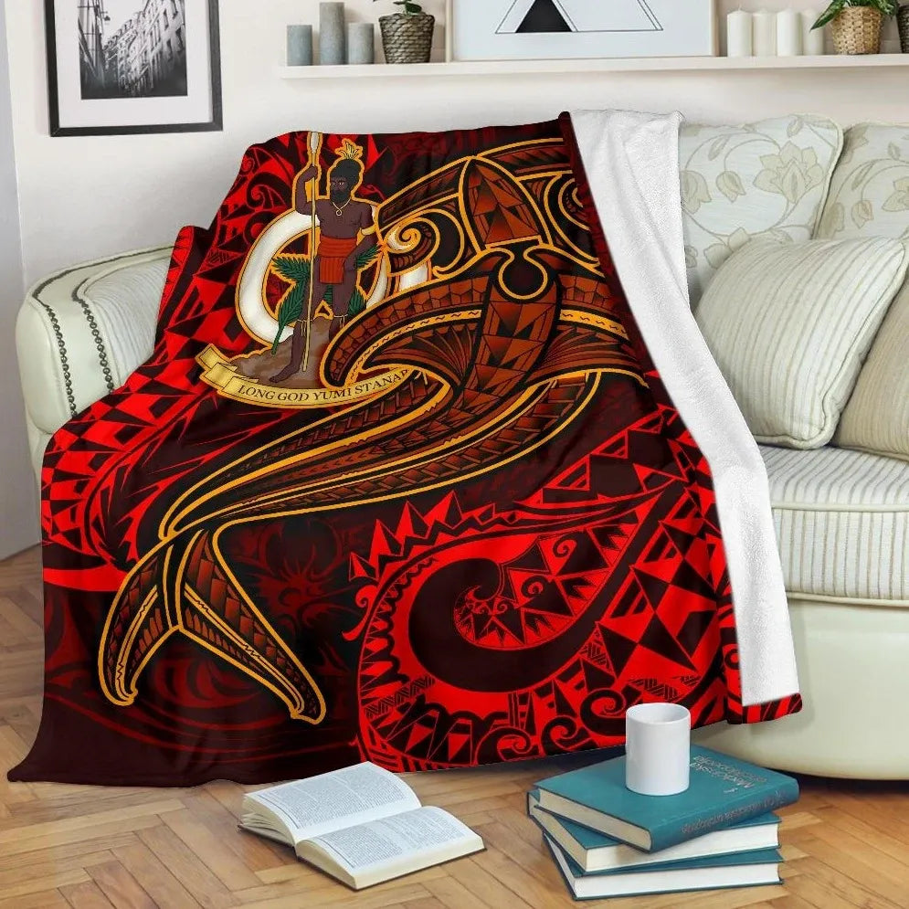Vanuatu Polynesian Premium Blanket  - Red Shark Polynesian Tattoo