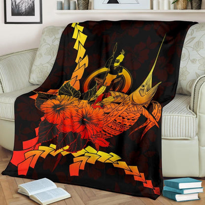 Vanuatu Polynesian Premium Blanket - Swordfish With Hibiscus