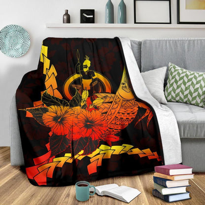 Vanuatu Polynesian Premium Blanket - Swordfish With Hibiscus