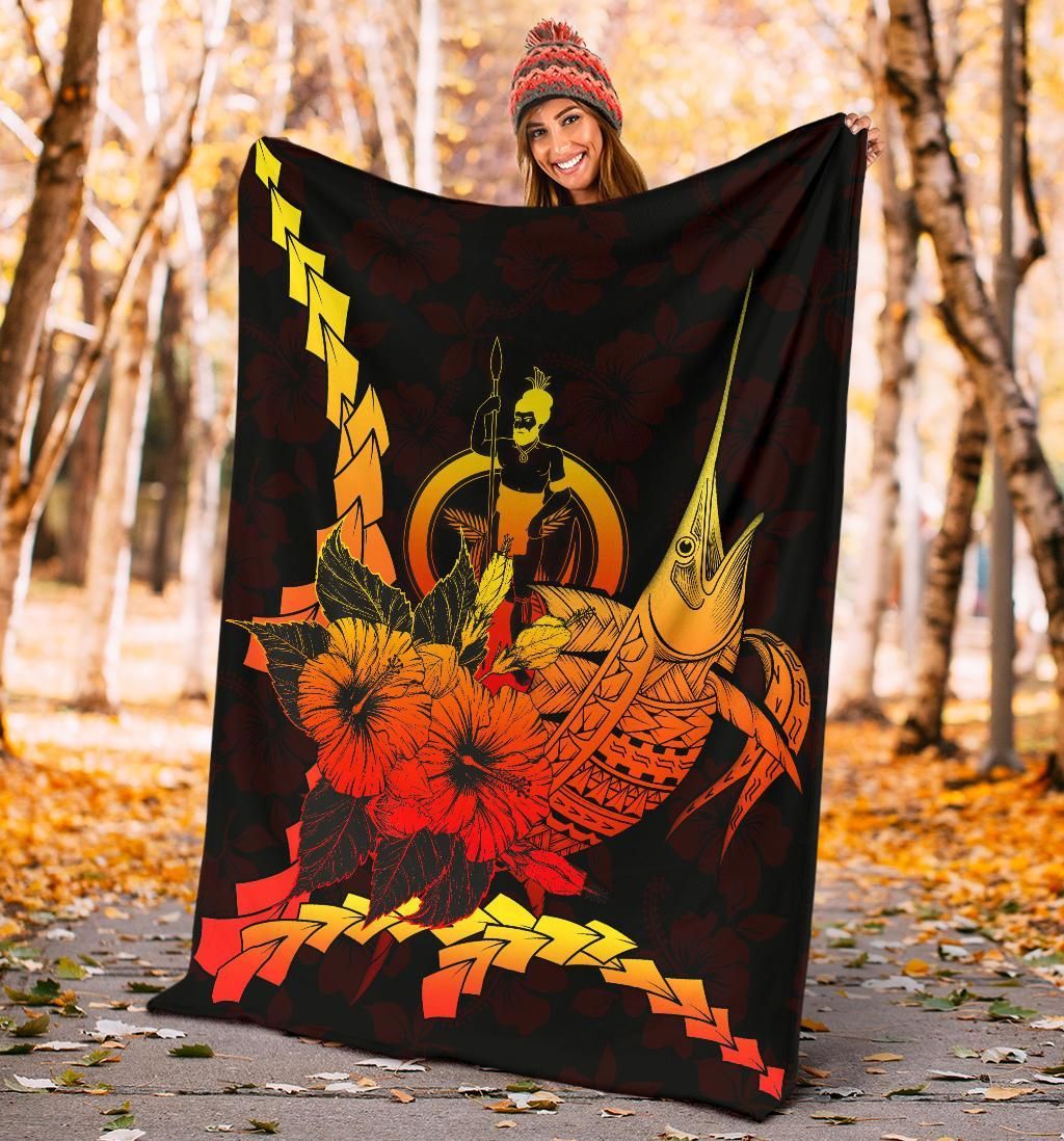 Vanuatu Polynesian Premium Blanket - Swordfish With Hibiscus