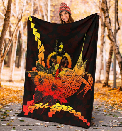 Vanuatu Polynesian Premium Blanket - Swordfish With Hibiscus