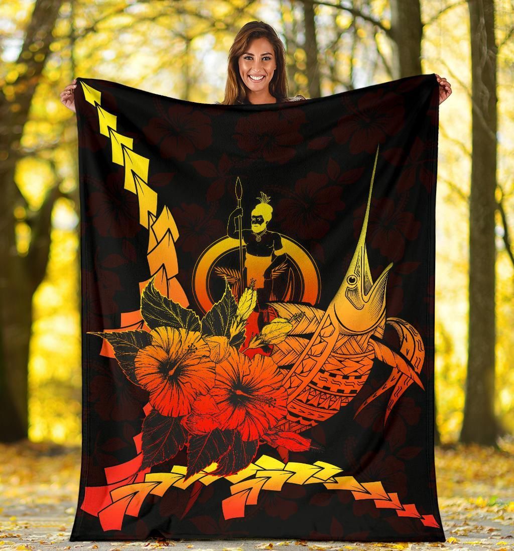 Vanuatu Polynesian Premium Blanket - Swordfish With Hibiscus