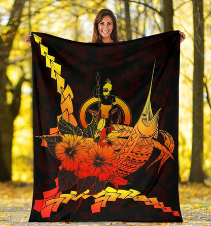 Vanuatu Polynesian Premium Blanket - Swordfish With Hibiscus