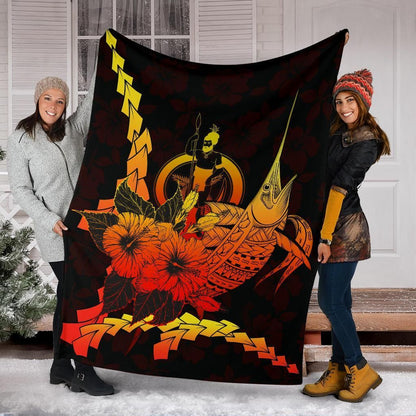 Vanuatu Polynesian Premium Blanket - Swordfish With Hibiscus