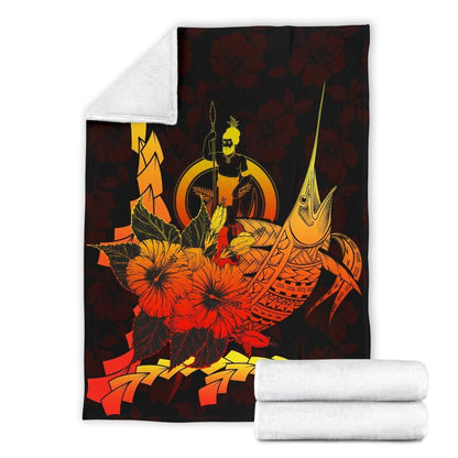 Vanuatu Polynesian Premium Blanket - Swordfish With Hibiscus