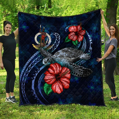 Vanuatu Polynesian Premium Quilt - Blue Turtle Hibiscus