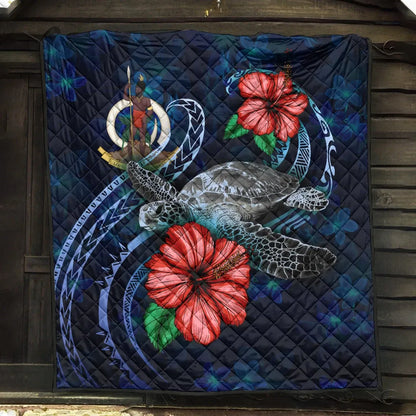 Vanuatu Polynesian Premium Quilt - Blue Turtle Hibiscus