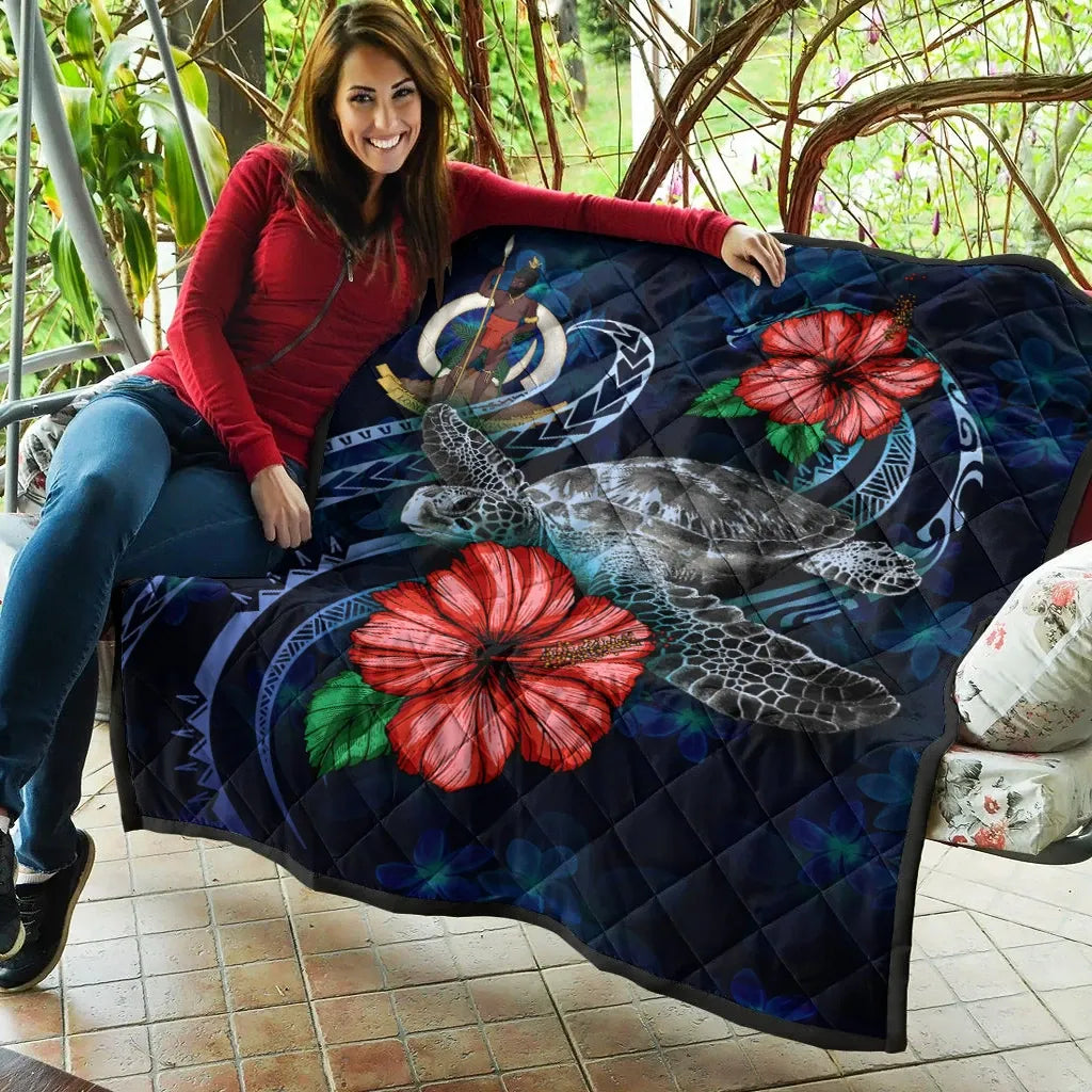 Vanuatu Polynesian Premium Quilt - Blue Turtle Hibiscus