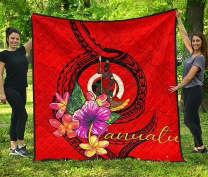 Vanuatu Polynesian Premium Quilt - Floral With Seal Red
