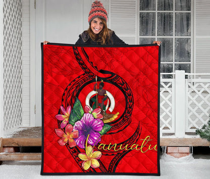 Vanuatu Polynesian Premium Quilt - Floral With Seal Red