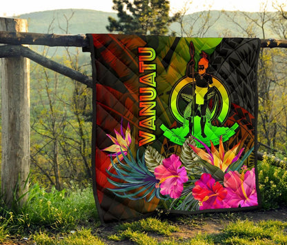 Vanuatu Polynesian Premium Quilt -  Hibiscus and Banana Leaves