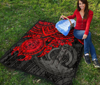 Vanuatu Polynesian Premium Quilt - Vanuatu Coat Of Arms & Red Turtle Hibiscus
