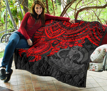 Vanuatu Polynesian Premium Quilt - Vanuatu Coat Of Arms & Red Turtle Hibiscus