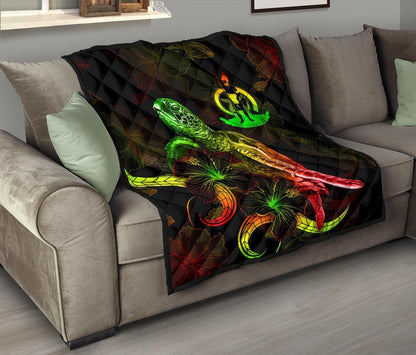 Vanuatu Polynesian Premium Quilt - Turtle With Blooming Hibiscus Reggae