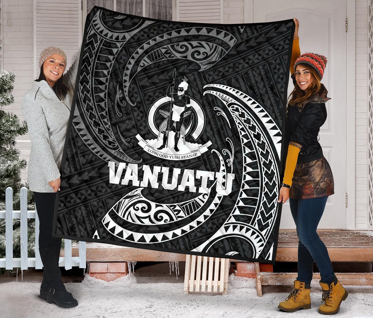 Vanuatu Polynesian Premium Quilt - White Tribal Wave