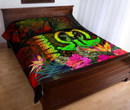 Vanuatu Polynesian Quilt Bed Set - Hibiscus and Banana Leaves