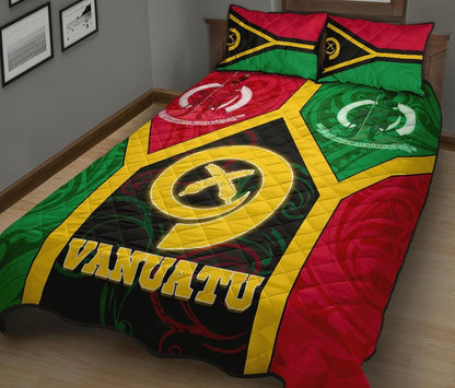 Vanuatu Polynesian Quilt Bed Set - Vanuatu Flag and Coat Of Arms
