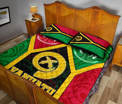 Vanuatu Polynesian Quilt Bed Set - Vanuatu Flag and Coat Of Arms