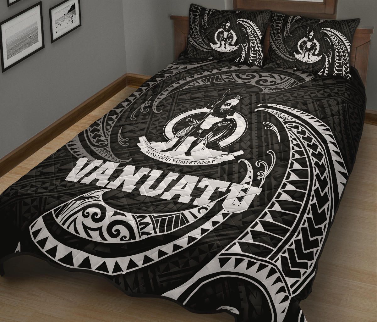 Vanuatu Polynesian Quilt Bed Set - White Tribal Wave