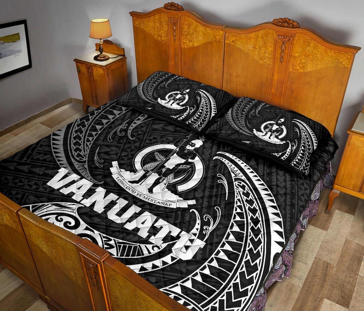 Vanuatu Polynesian Quilt Bed Set - White Tribal Wave