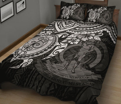Vanuatu Polynesian Quilt Bed Set - Vanuatu Coat Of Arms & White Turtle Hibiscus