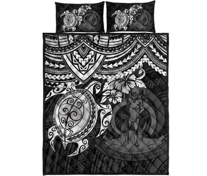 Vanuatu Polynesian Quilt Bed Set - Vanuatu Coat Of Arms & White Turtle Hibiscus