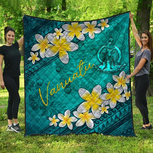 Vanuatu Polynesian Quilt - Plumeria With Blue Ocean